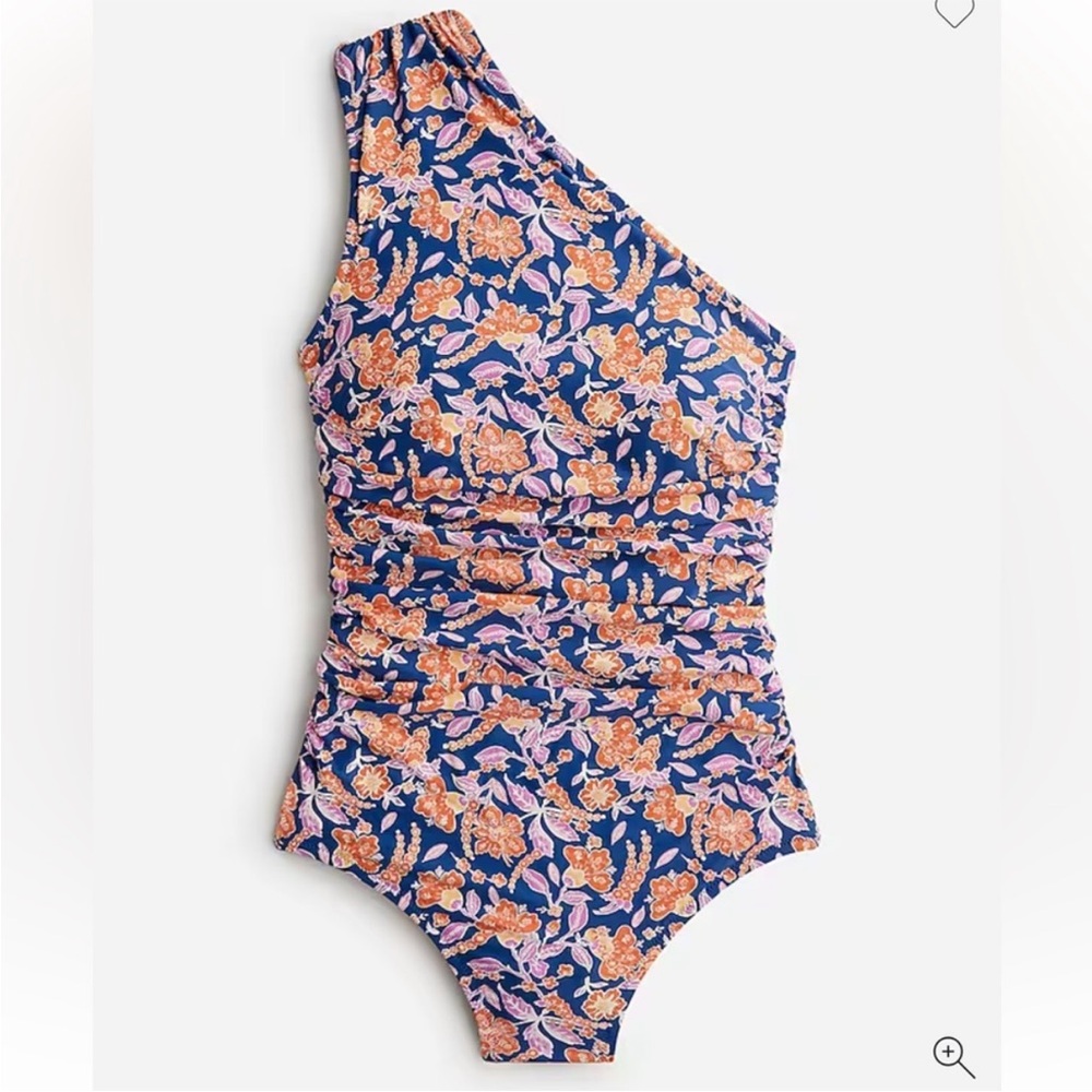 J. Crew Blue Orange and Pink Floral One-Shoulder Swim One Piece